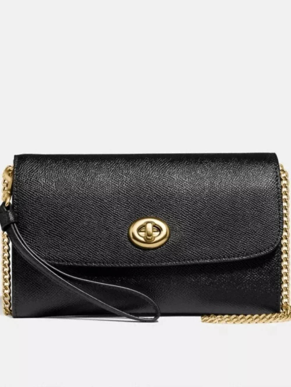 Coach Marlow Chain Crossbody Clutch F33390 in Black Crossgrain Leather